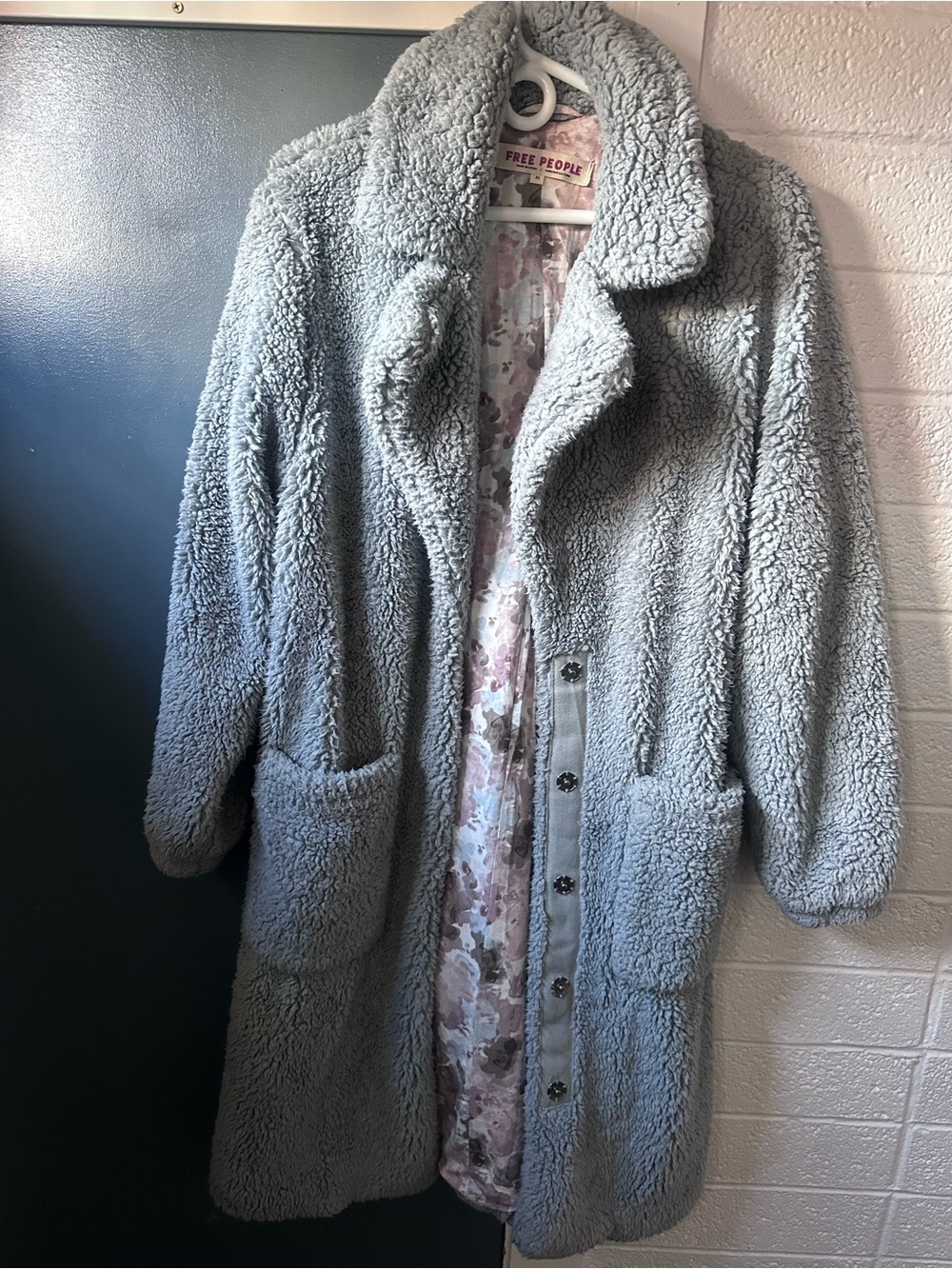 Free People Light Gray Plush Teddy Coat